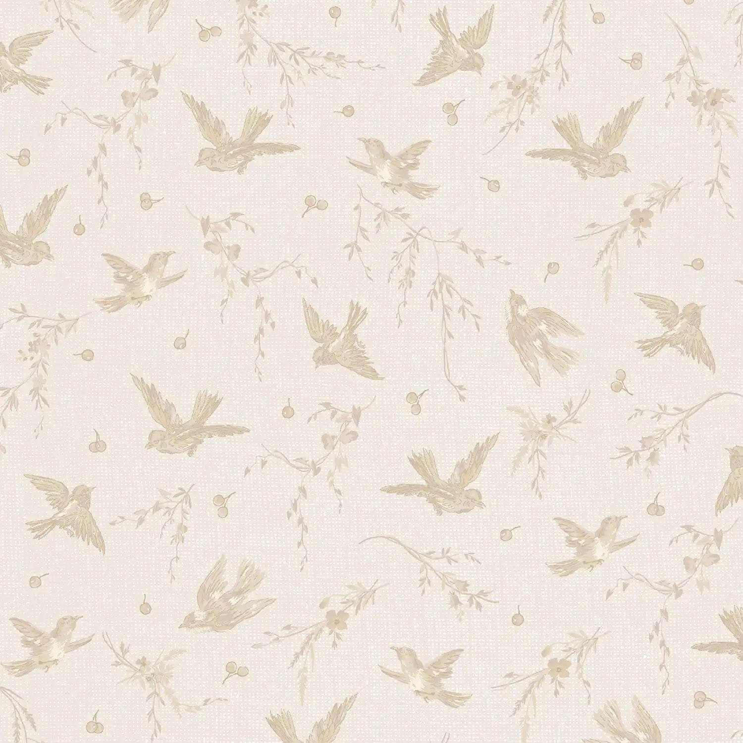 Pattern of birds and branches on a light beige background