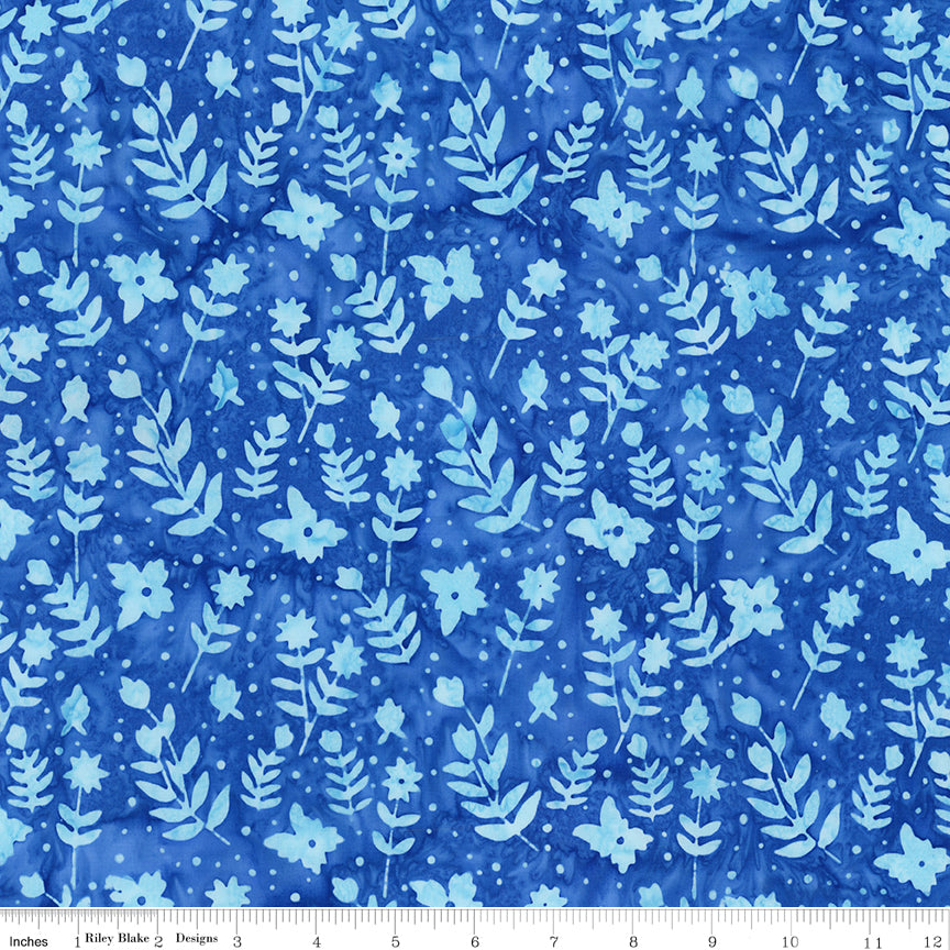 Blue fabric with white floral pattern