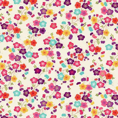 Colorful floral pattern on a beige background