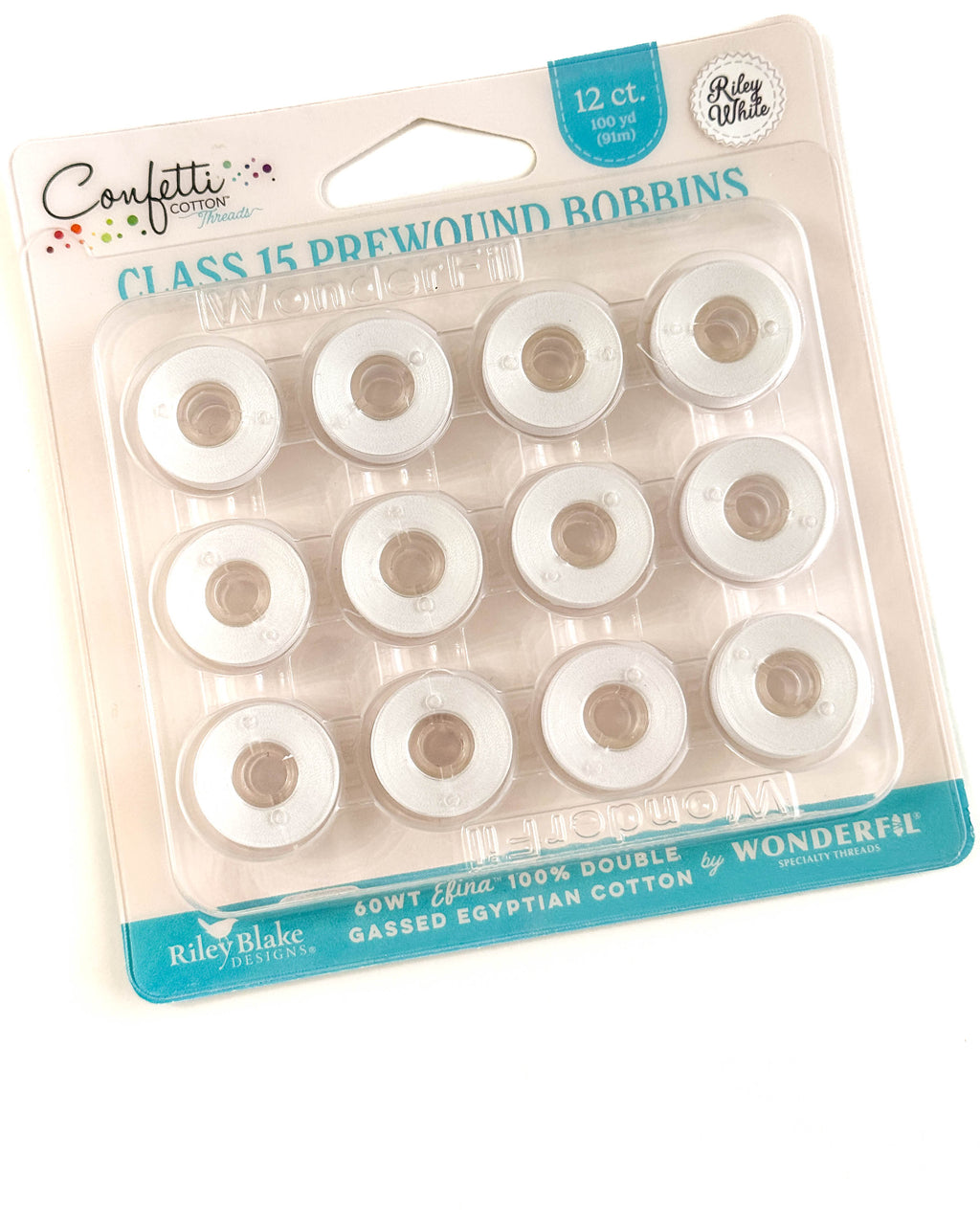 Confetti Cotton Prewound Bobbins - Riley White - Class 15