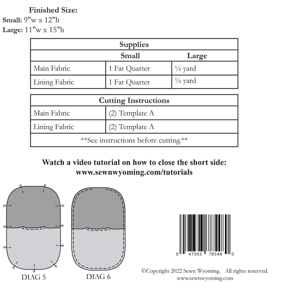 Pattern yardage sheet with diagrams and text on a white background