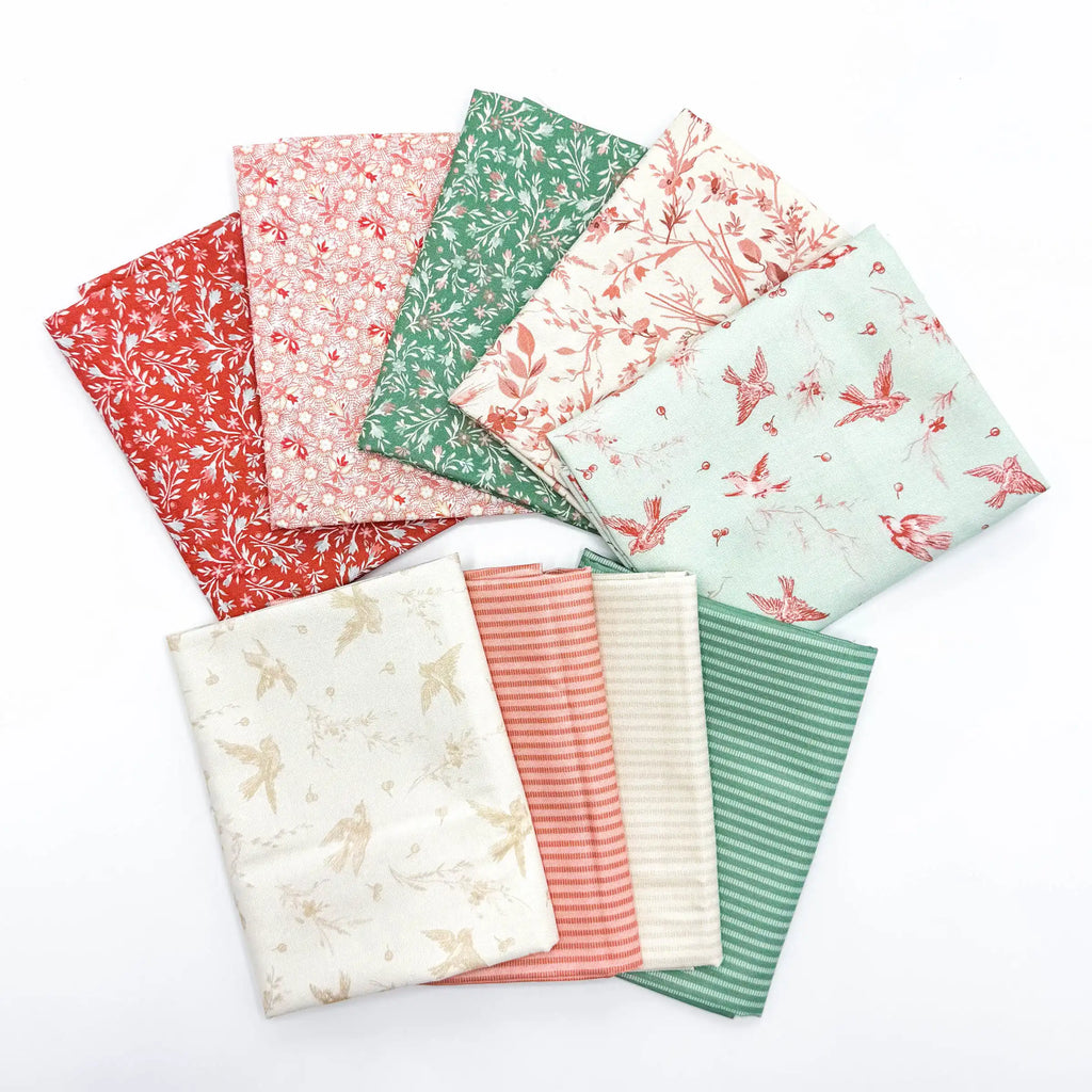 Collection of fabric swatches with various patterns on a white background