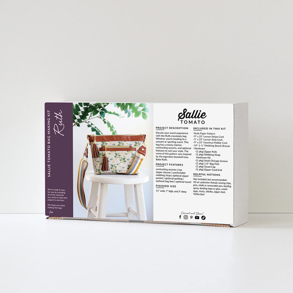 Boxed kit of a floral bag design on a white background