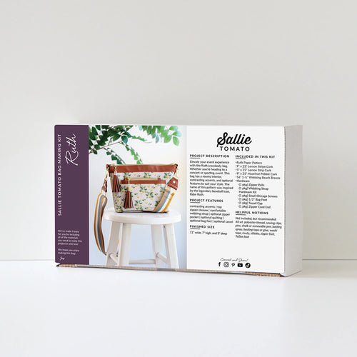 Boxed kit of a floral bag design on a white background